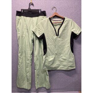 Purple Label Yoga By Healing Hands Women's Lime Short Sleeve Scrub Set Size Sm